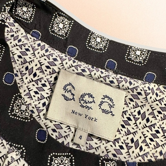 Sea New York White & Black 100% Silk Button-Up Geometric Print Tunic Size 4 - Picture 2 of 12